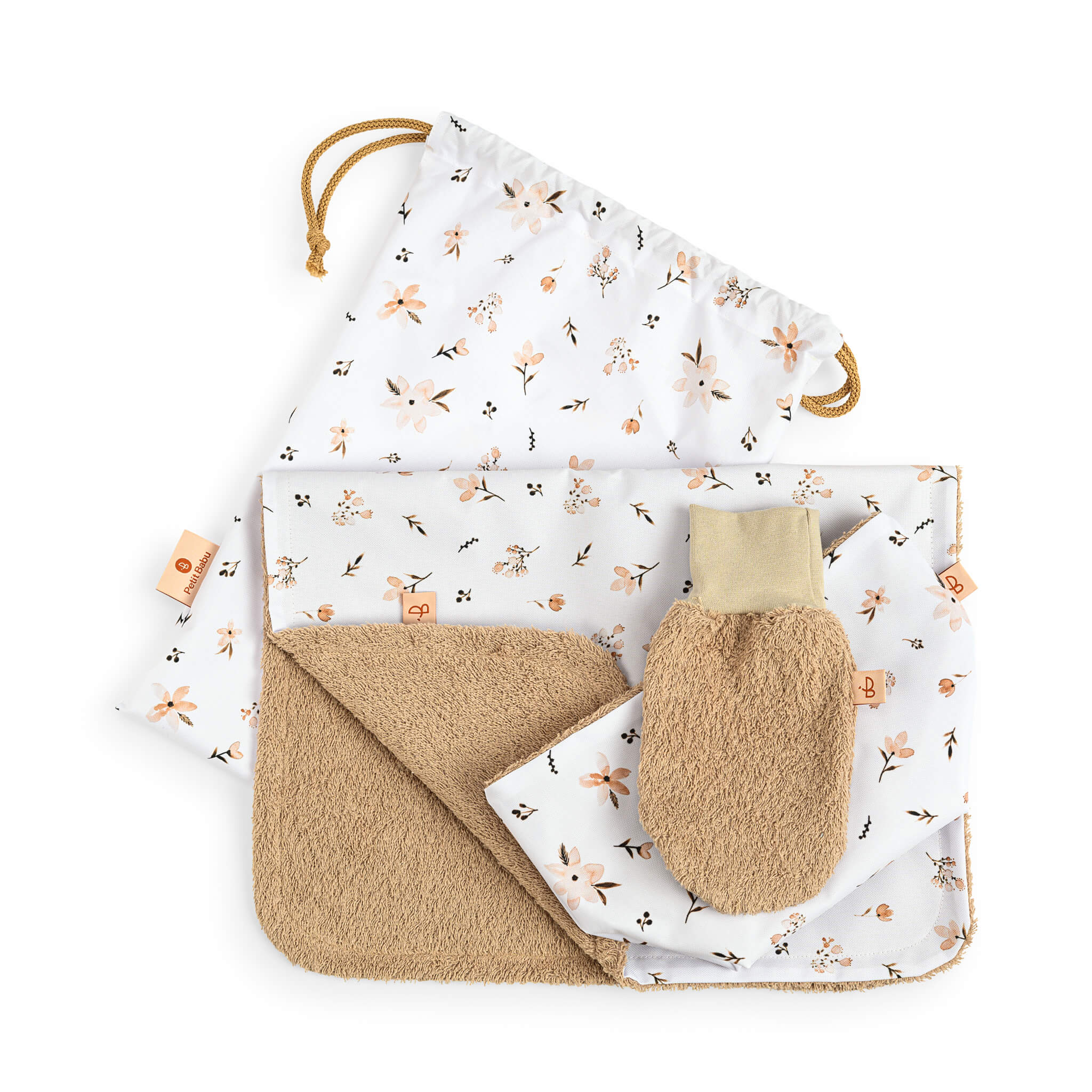 Baby Pflege Set - 4tlg - Braune Blumen