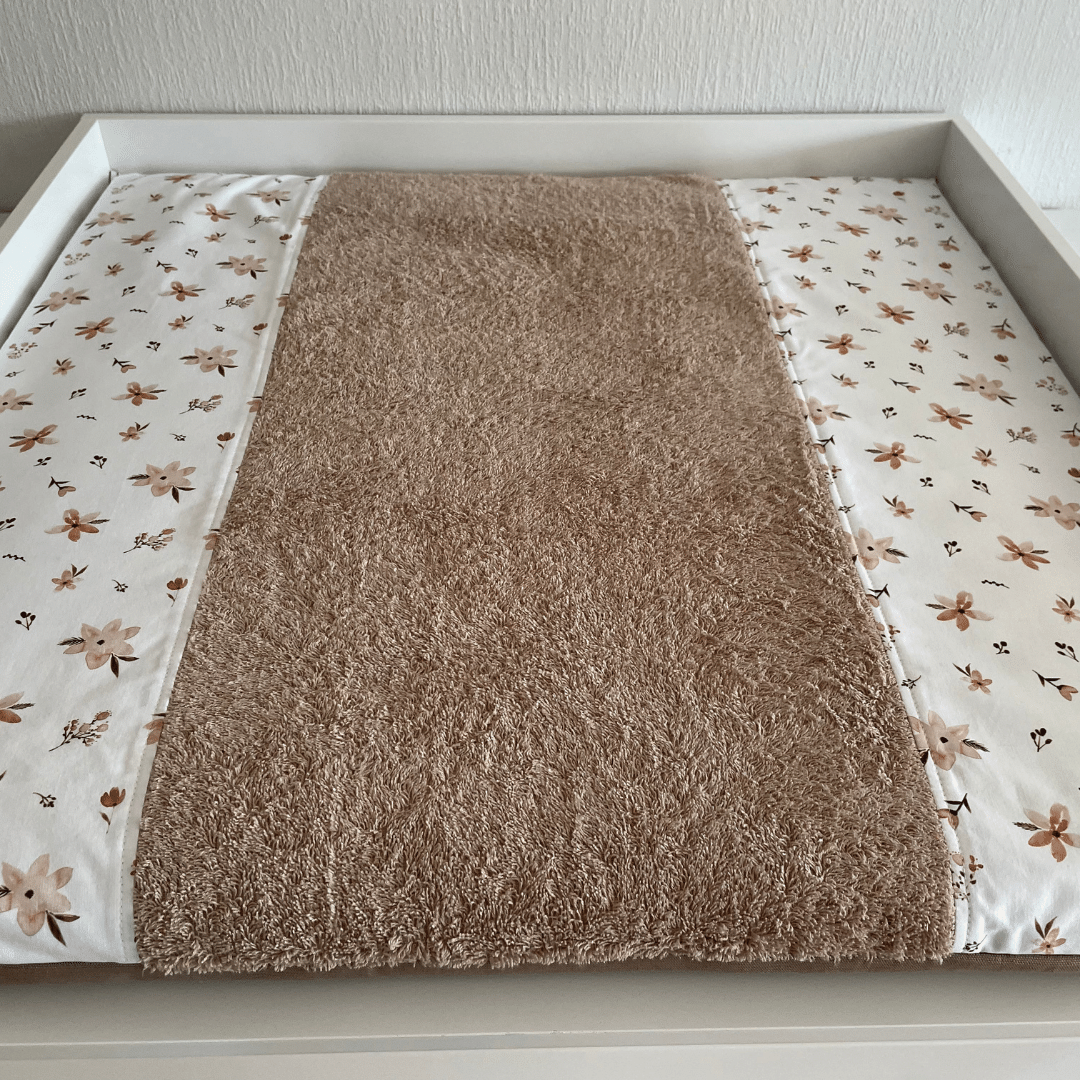 Wickelauflage mit Bezug - Braune Blumen