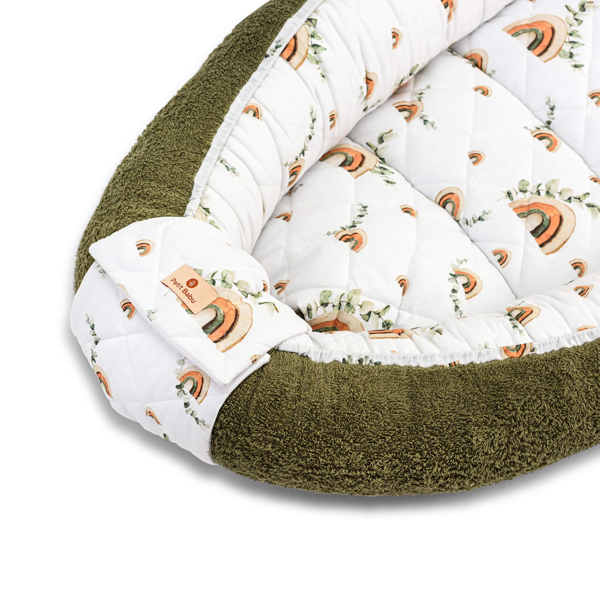 Grünes Frottee Babynest - Regenbogen 