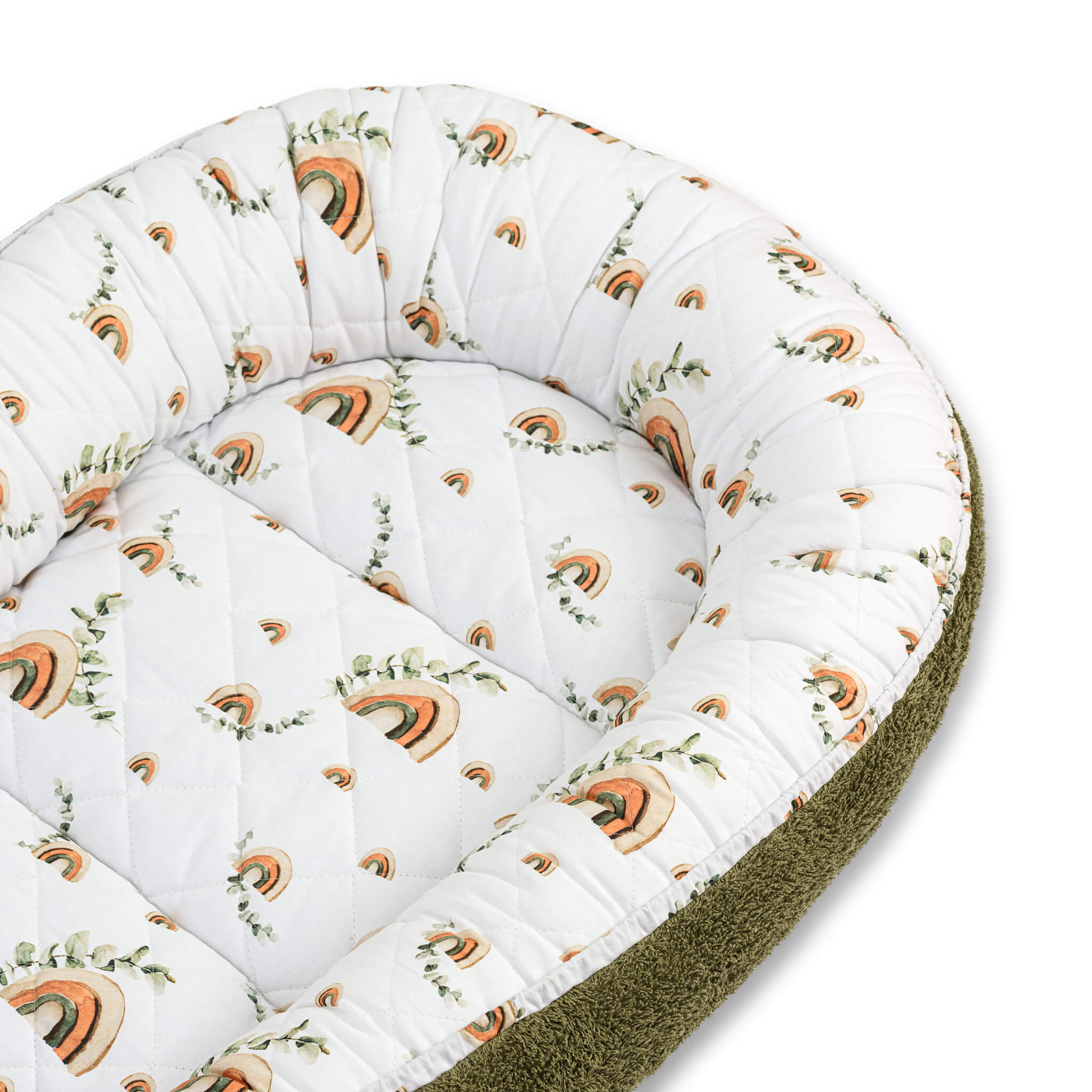 Grünes Frottee Babynest - Regenbogen 