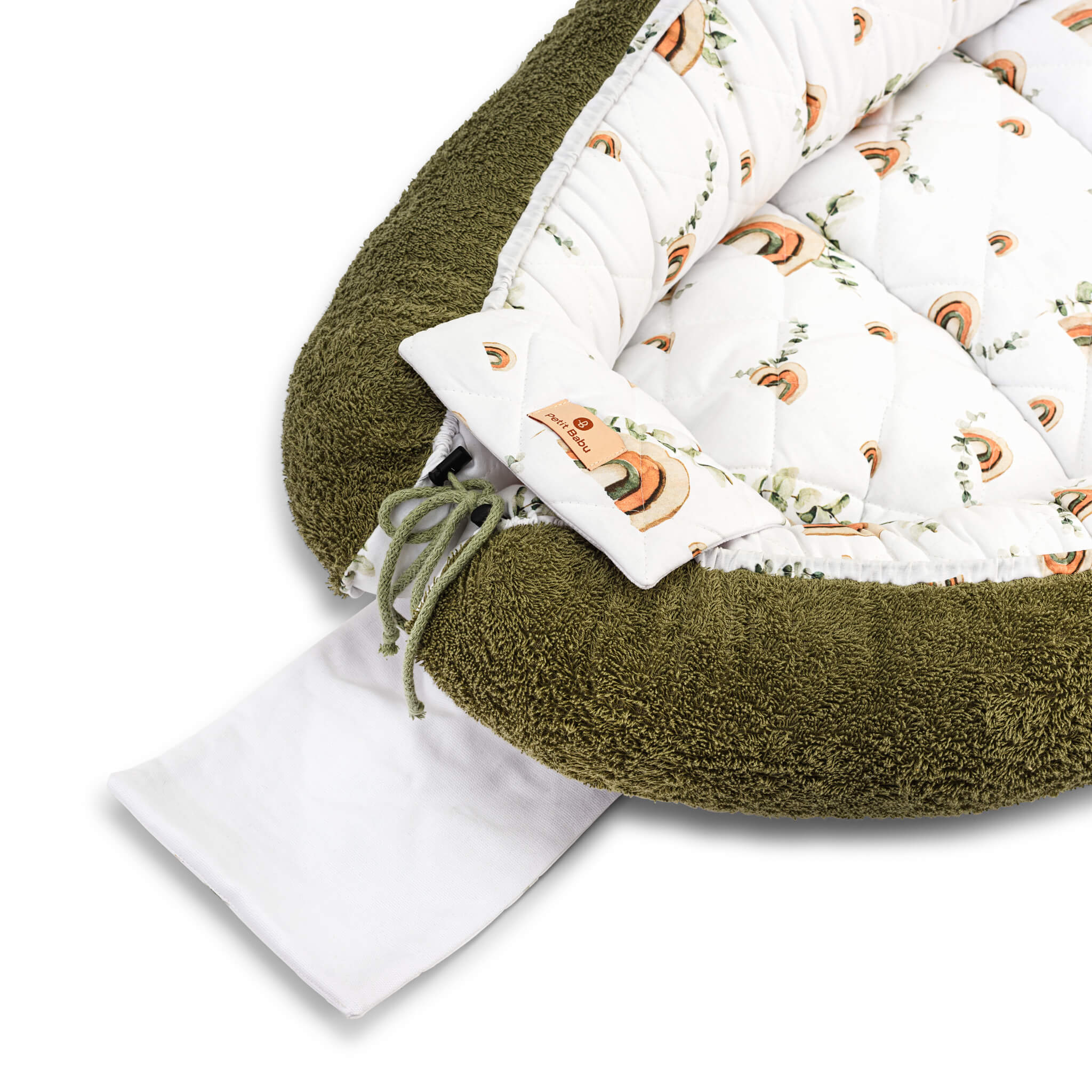 Grünes Frottee Babynest - Regenbogen 