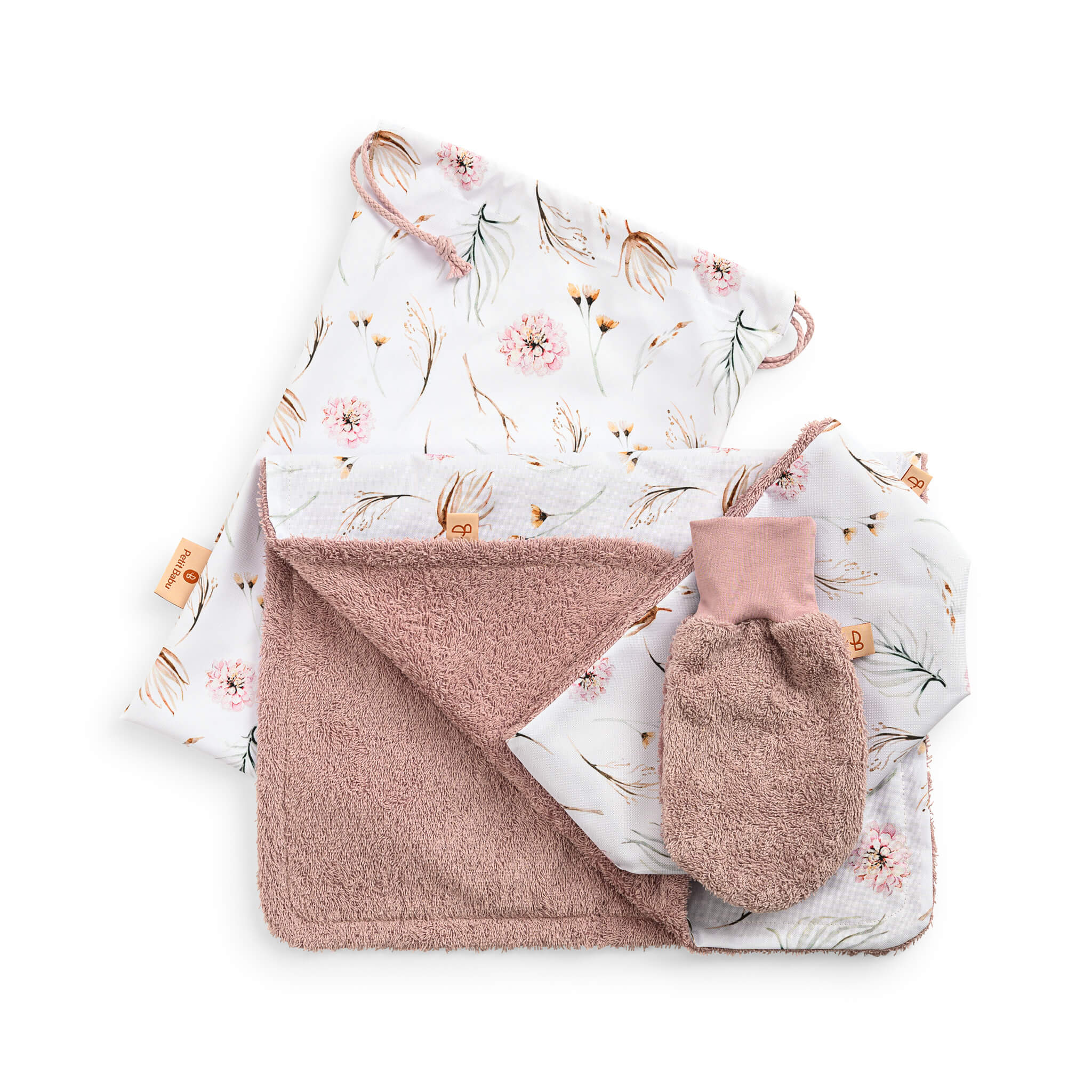 Baby Pflege Set - 4tlg - Rosa Blumen